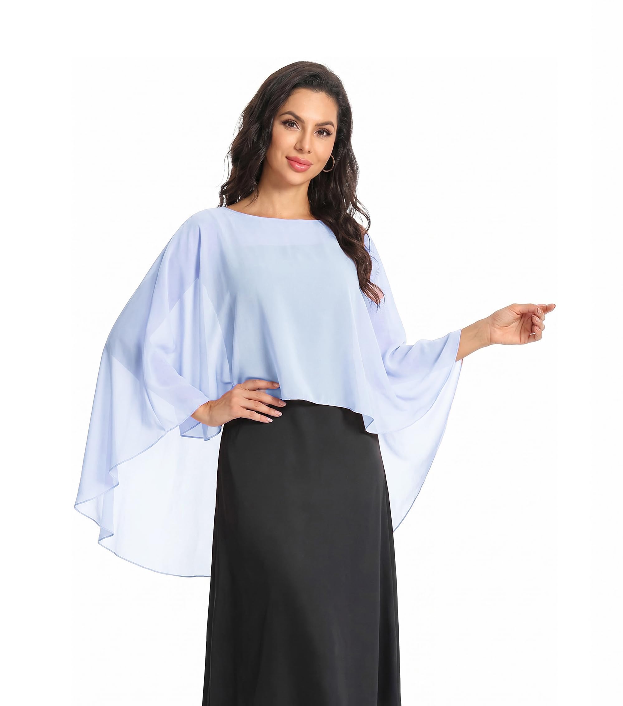 Baoqiya Chiffon Capes Sheer Capelets Long Cape Poncho For Women Plus Size