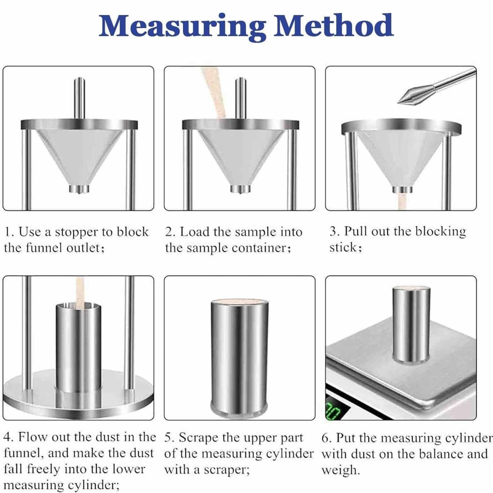 This Bulk Density Tester - Stainless Steel Volumeter with 12.7mm Funnel Aperture and 100ml Measuring Cup for Accurate Density Measurements