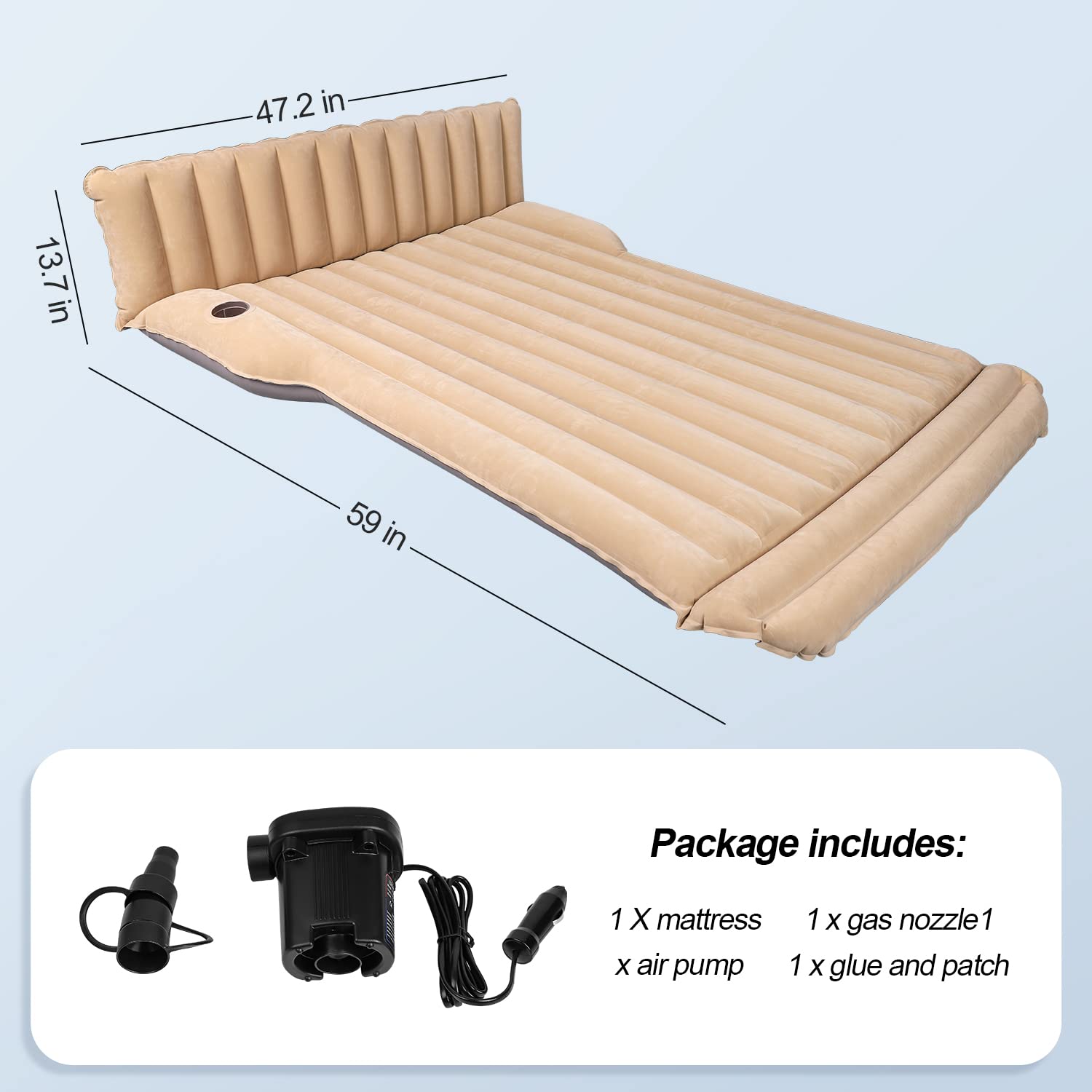 Colchón Hinchable para Coche con Bomba de Aire, Cama Inflable para Acampada y Viajes