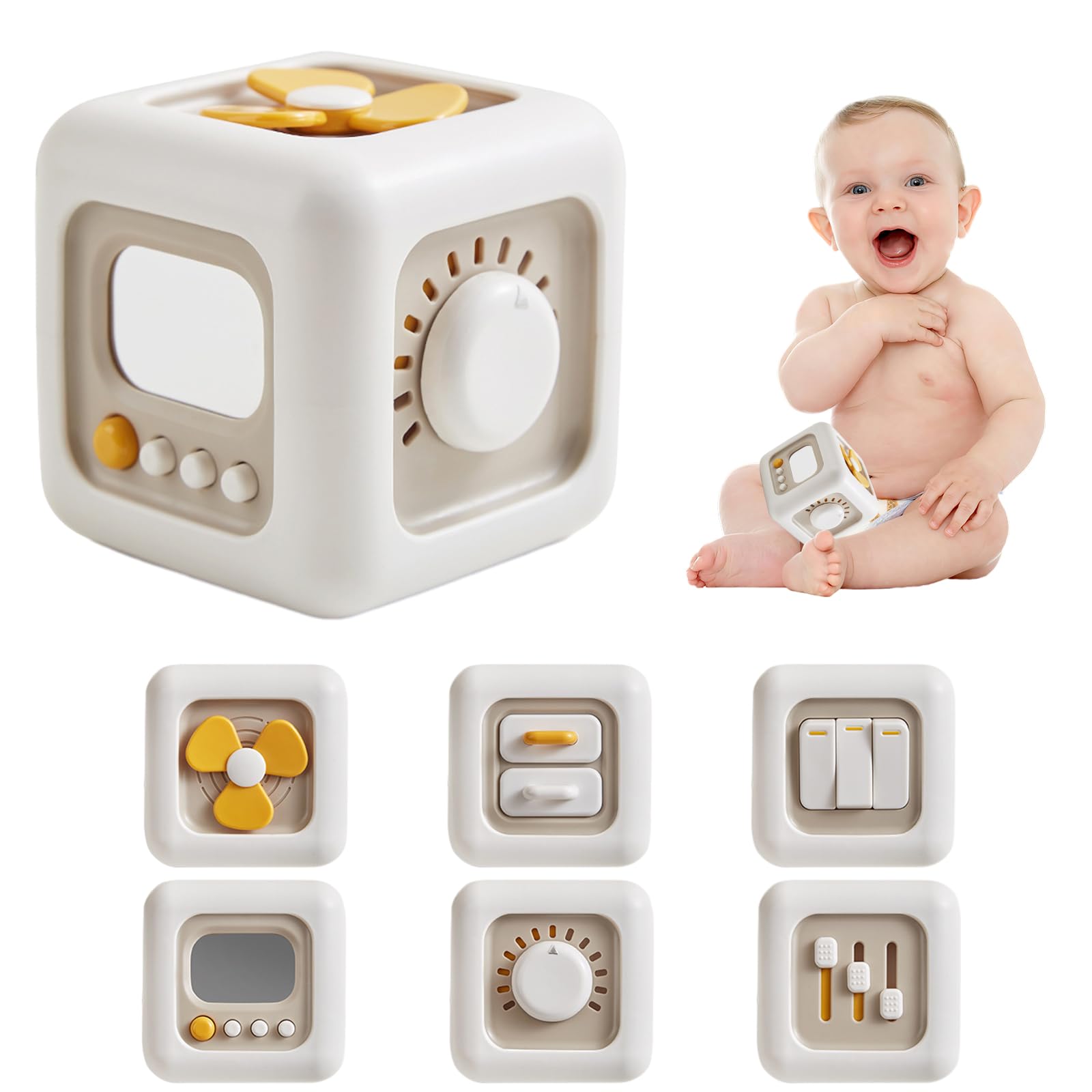 ZZQVIP 6 en 1 Montessori Juguete, Juguetes de Aprendizaje Sensorial con Espejos，Interruptores,Ventiladores,Botones,Cajones, Cubo de Motricidad Juguete Educativo para Bebés y Niños de 1 2 3 Años