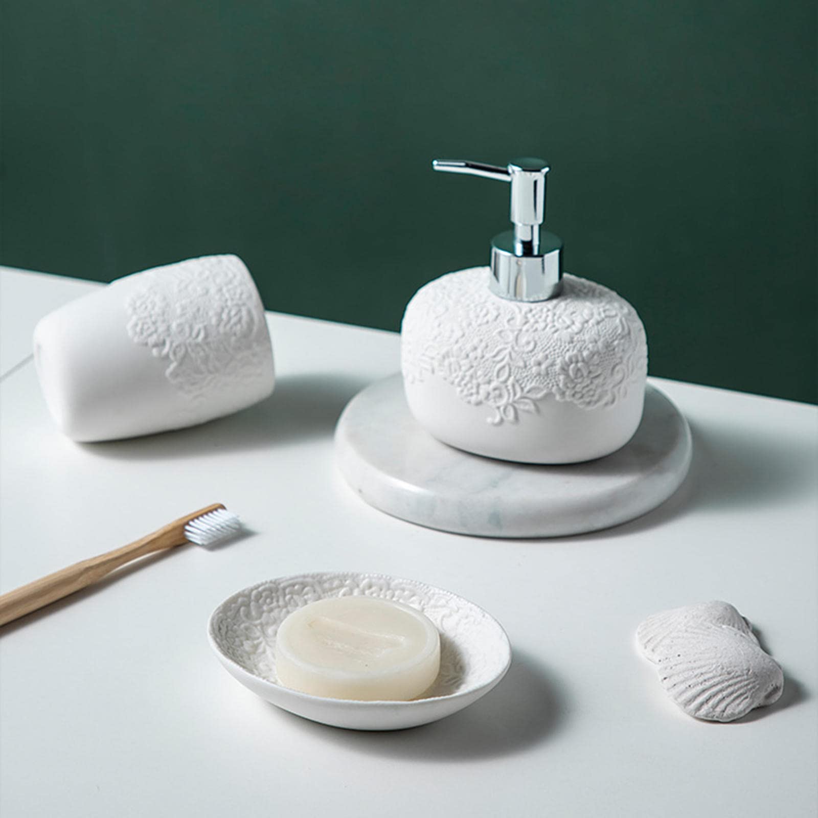 Set di accessori da bagno in ceramica, set di accessori da bagno completo, set di accessori da bagno con dispenser di sapone, 2 bicchieri, portasapone