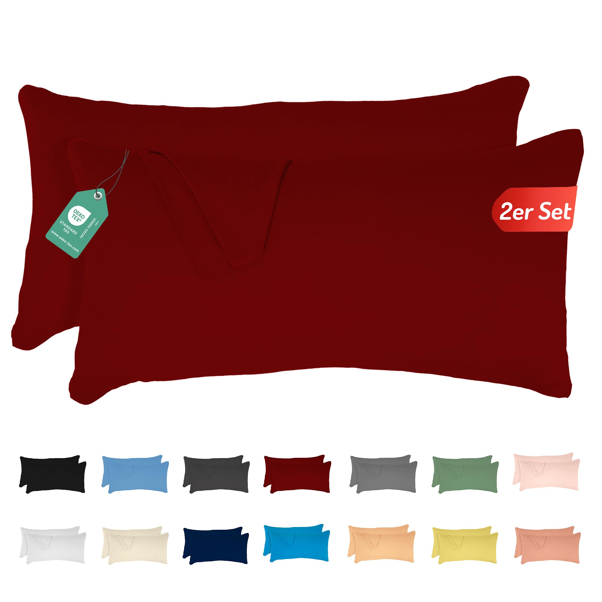 Livessa 2er Set Kissenbezug 40 x 80 cm - Kopfkissenbezug aus%100 Baumwolle Kissenhülle Bügelfrei & Knitterfrei mit Reißverschluss, 40x80cm Pillow Cover, atmungsaktiv, Oeko-Tex Zertifiziert