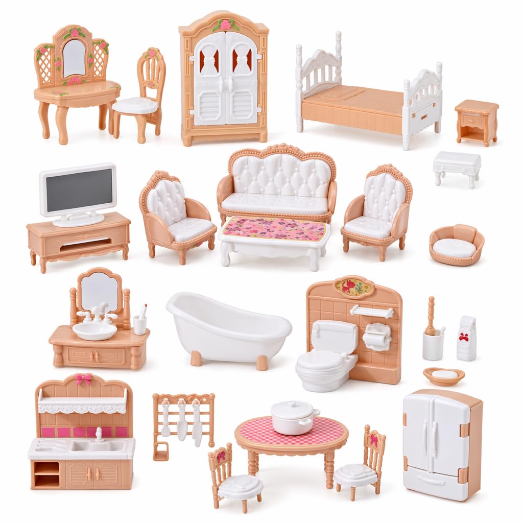36 Pcs Dollhouse Furniture Set, Comprehensive Dolls House Accessories Collection, Detailed Wooden Doll House Furniture Pieces, Versatile Role-Playing Scenarios
