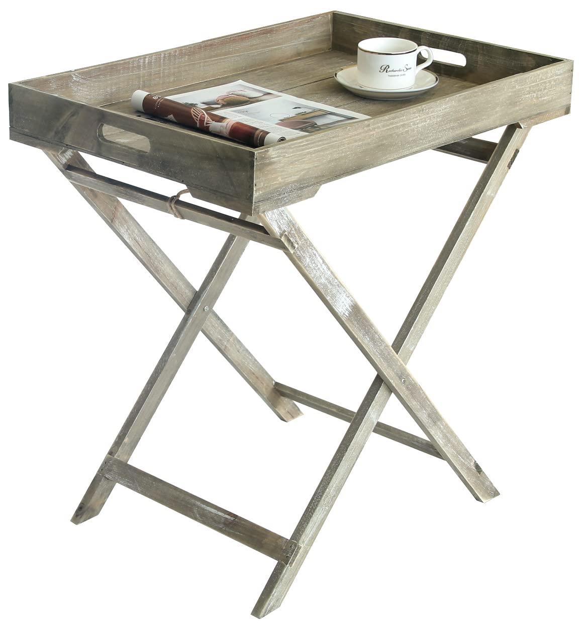 Photo 1 of Vixdonos Folding Table Rustic Wood Tray Table with Removable Rectangular Serving Tray,23.5" L x 16" W x 24" H Gray