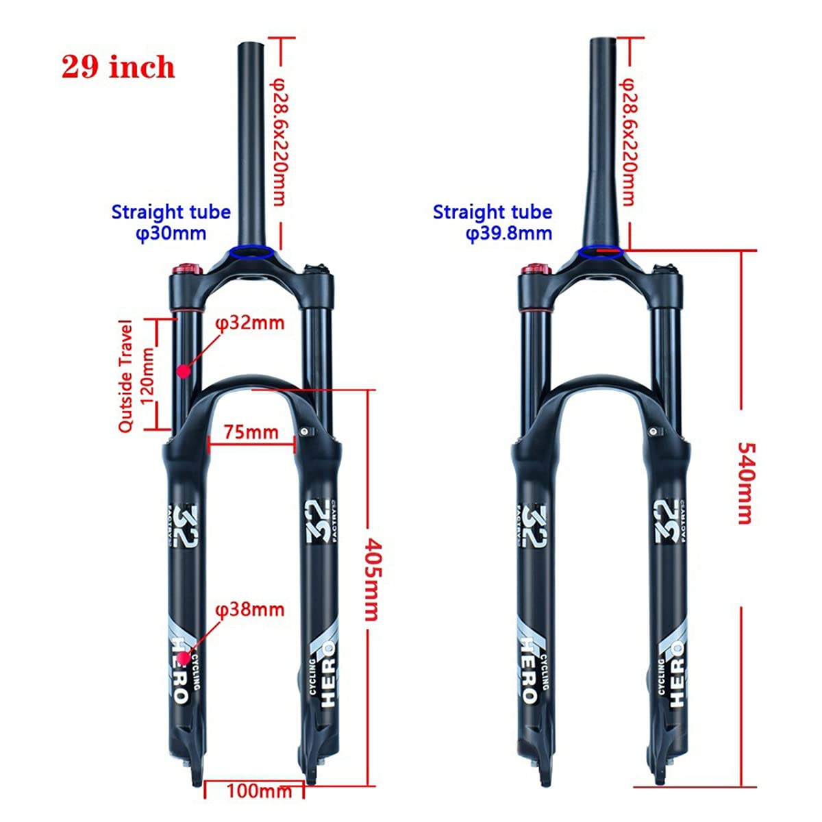 Widelec amortyzowany do roweru MTB 26/27,5/29 cala, 100 mm Powietrze Turystyka Hamulec Tarczowy Przód Szybki Release 9 mm Dla Rower Górski XC/FR/AM (Color : King Command)