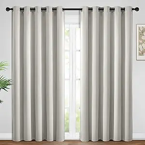 Yakamok Blackout Curtains Room Darkening Thermal Insulated Window Panels,Solid Grommet Top Drapes for Bedroom/Living Room(62Wx96L, Light Beige, 2 Panels)