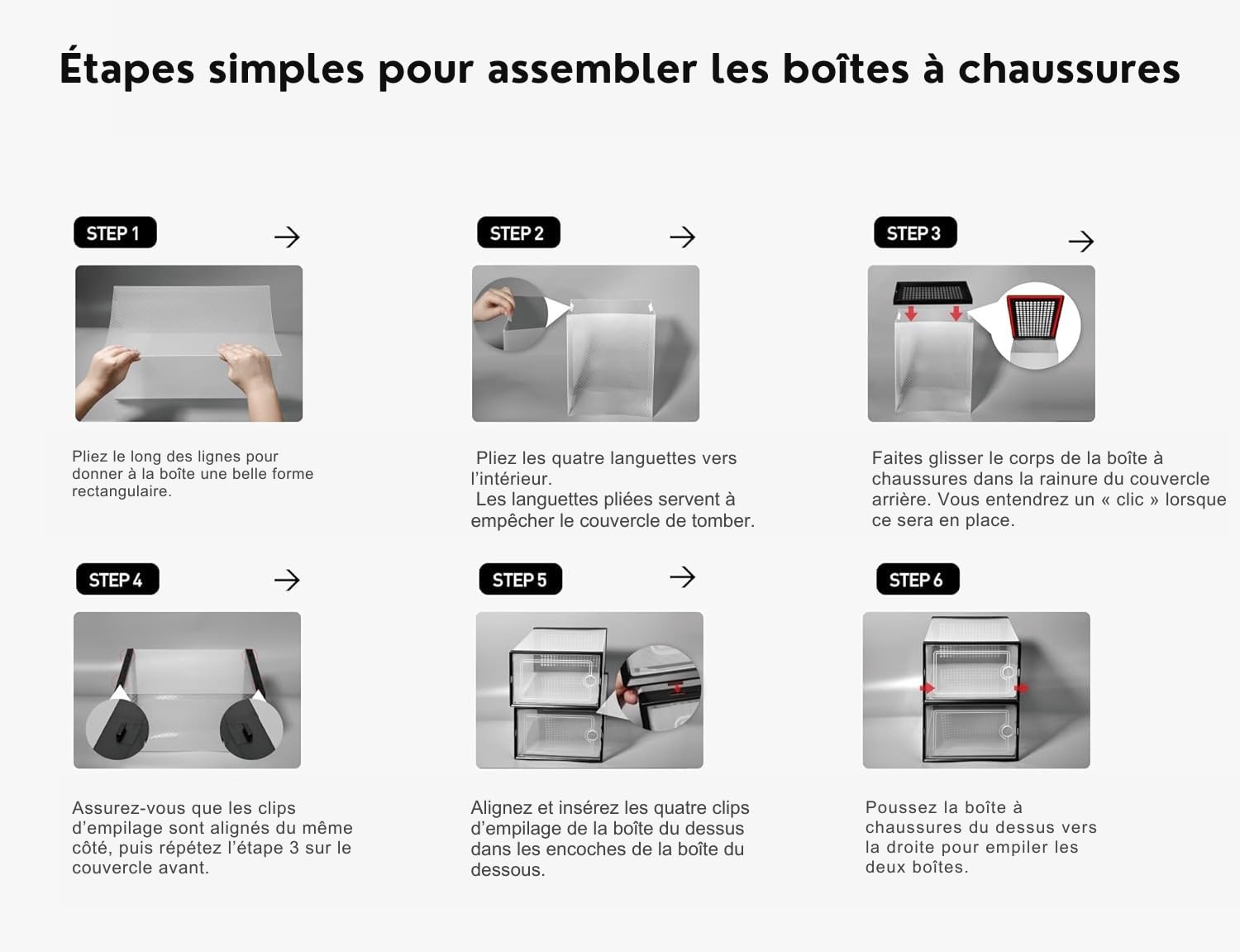 18 Boîtes à Chaussures Transparentes - 40% Plus Solide - Rangement Chaussures - Gain de Place - Boîtes de Rangement Empilables - Jusqu'à 44 - Transparent et Blanc