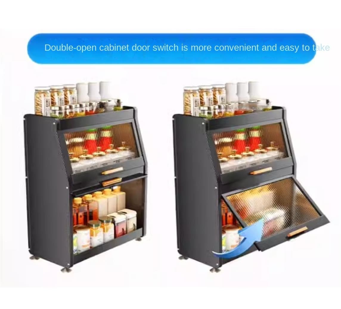 Estantería Especias Especiero Estante De Especias De 2 Niveles Con Puerta De Gabinete, Organizador De Almacenamiento De Tarros De Condimentos Para Encimera De Metal Para Cocina Especiero Organizador P