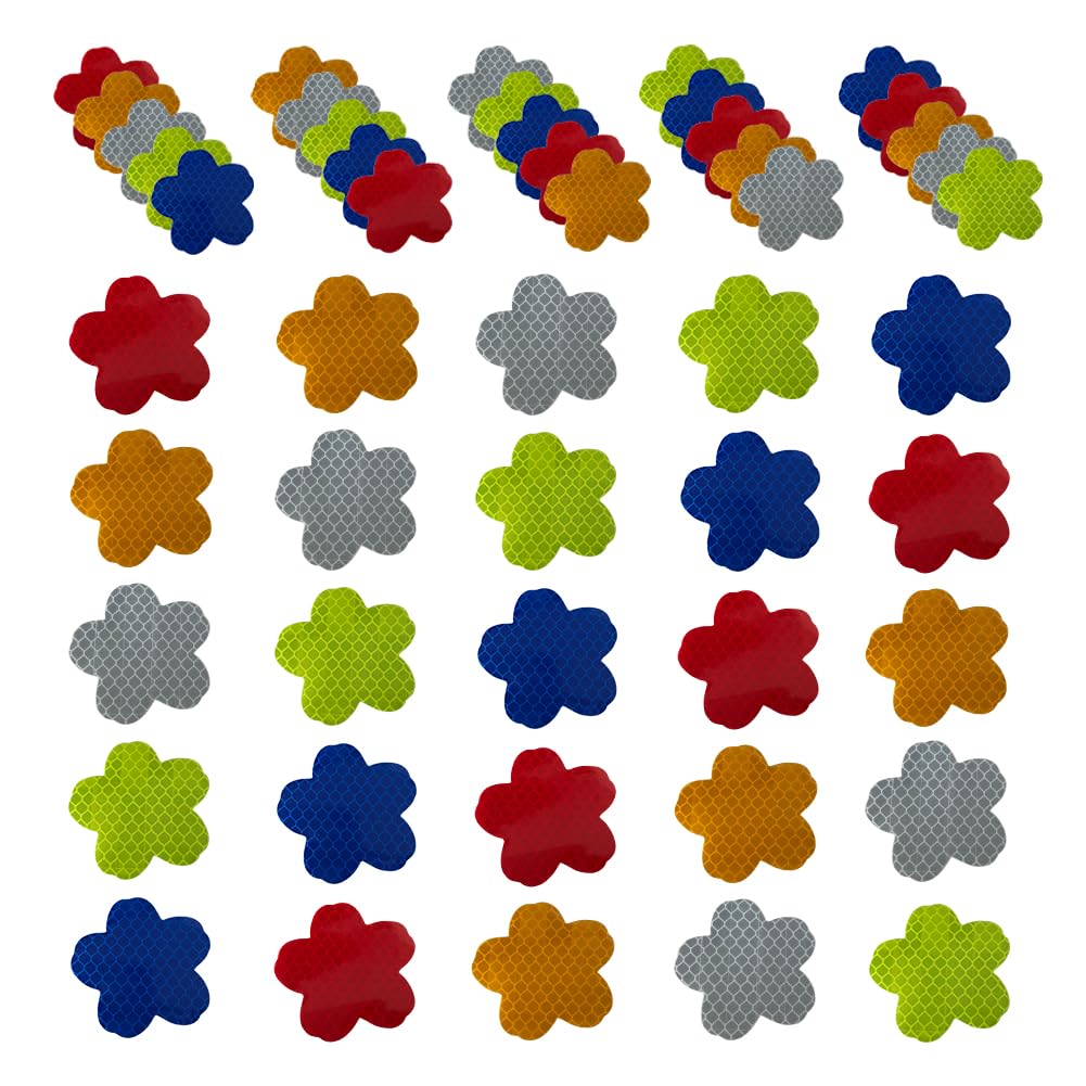 50Pcs Warning Reflective Stickers, Reflective Decals Waterproof Reflector Tapes Safety Reflective Stickers Night Visibility Adhesive Stickers for Motorcycle Bicycle Car (Flower-Shaped)