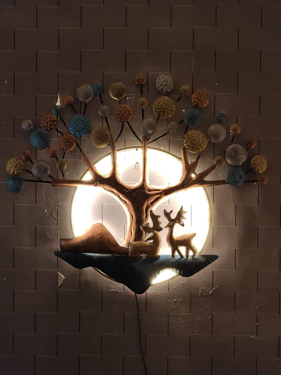 【Lサイズ/希少】天然杉の3Dウッドアート リビング主役級 日本製 壁掛け・置物 ZXC Metal Multicolor Tree With Deer LED Wall Art | Nature-Inspired
