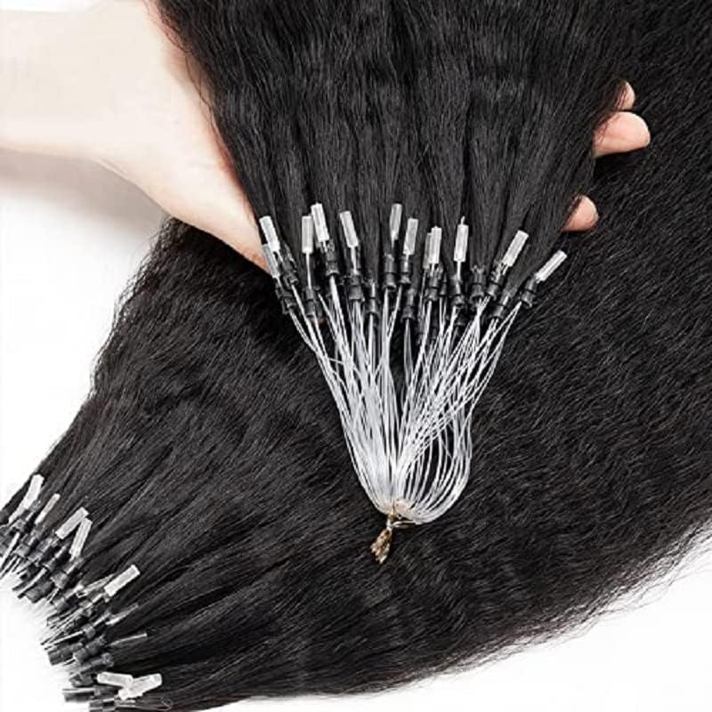 Microlink Micro Loop Human Hair Extension Kinky Straight Brazilian Remy Micro Beads Ring Stick I Tip Hair Coarse Italian Yaki 100g 100strands (16inch 100strands, #4(Dark Brown))