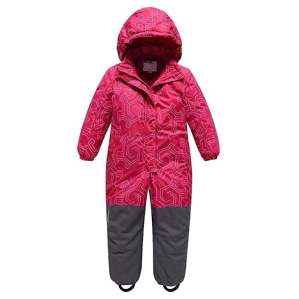 linboo Unisex Kinder Einteiliger Schneeanzüge/Skioverall mit Kapuze Wasserdicht Schneeoverall Verdickte Warm Outdoor Skianzüge Snowboard für Jungen Mädchen