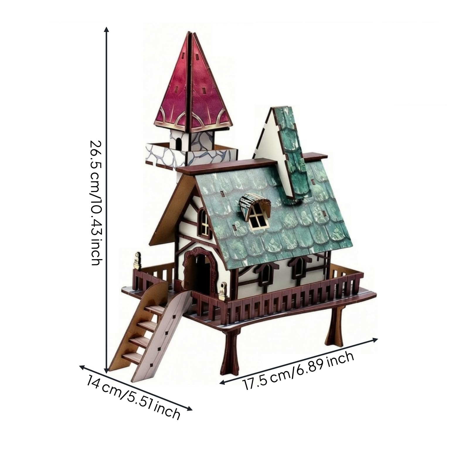 Maqueta 3D Casa Hadas Tallado con Torreta y Chimenea Creativo Adorno para Dormitorio