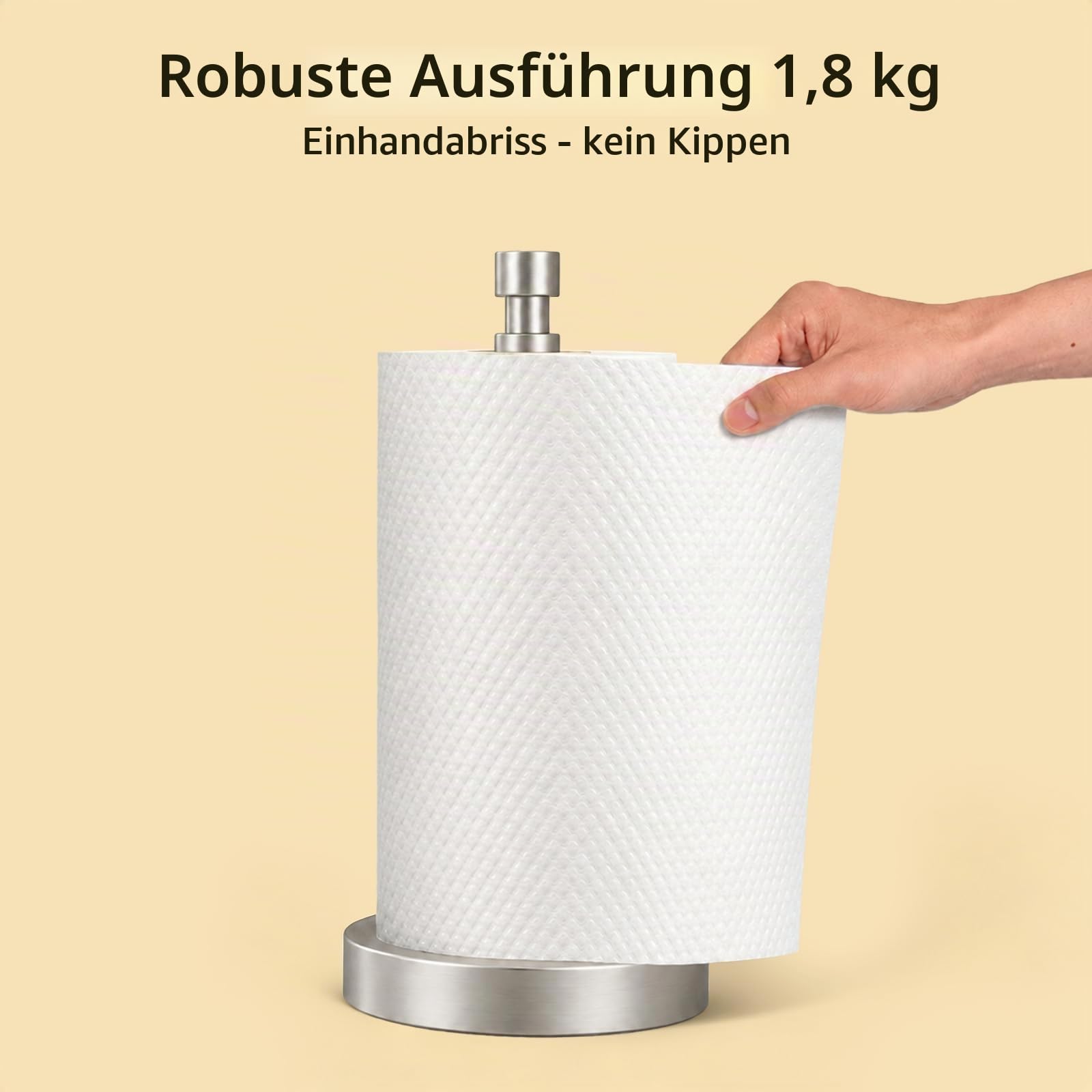 YUMORE Küchenrollenhalter Stehend, küchenpapierhalter mit Gewichteter Basis Edelstahl Papierrollenhalter Arbeitsplatte Küchenrollenständer Standard und große Rollenhalter Küche Organizer, Silber
