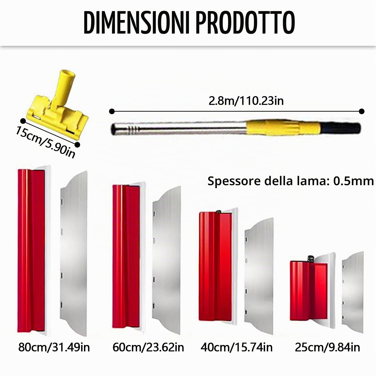 Spatola Superficie, 11PCS 0,5mm Set Spatole 80cm/60cm/40cm/25cm Strumento Spatola Con Lama Acciaio Inossidabile Spatole Superficie Decorazione Parete Un'Ampia Area Lavoro Con Asta Telescopica