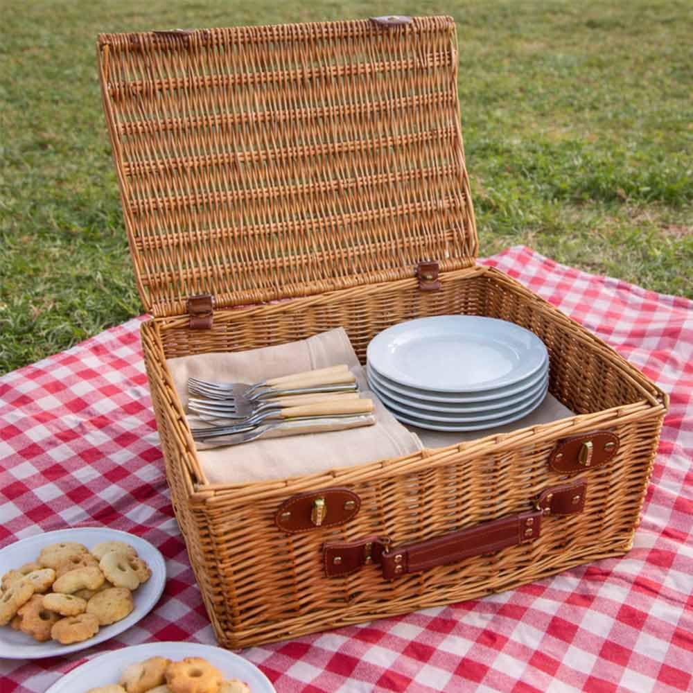 Cesta baúl contenedor de mimbre natural con asa 43 x 32 x 24 cm
