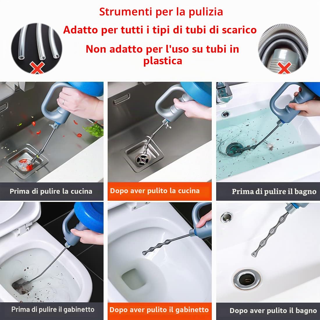 Spirale per la pulizia dei tubi 10M Sonda Sturatubi per Pulizia Guanti inclusi - Sonda Idraulica Stura Lavandini e Scarichi per Amanti del Fai da Te