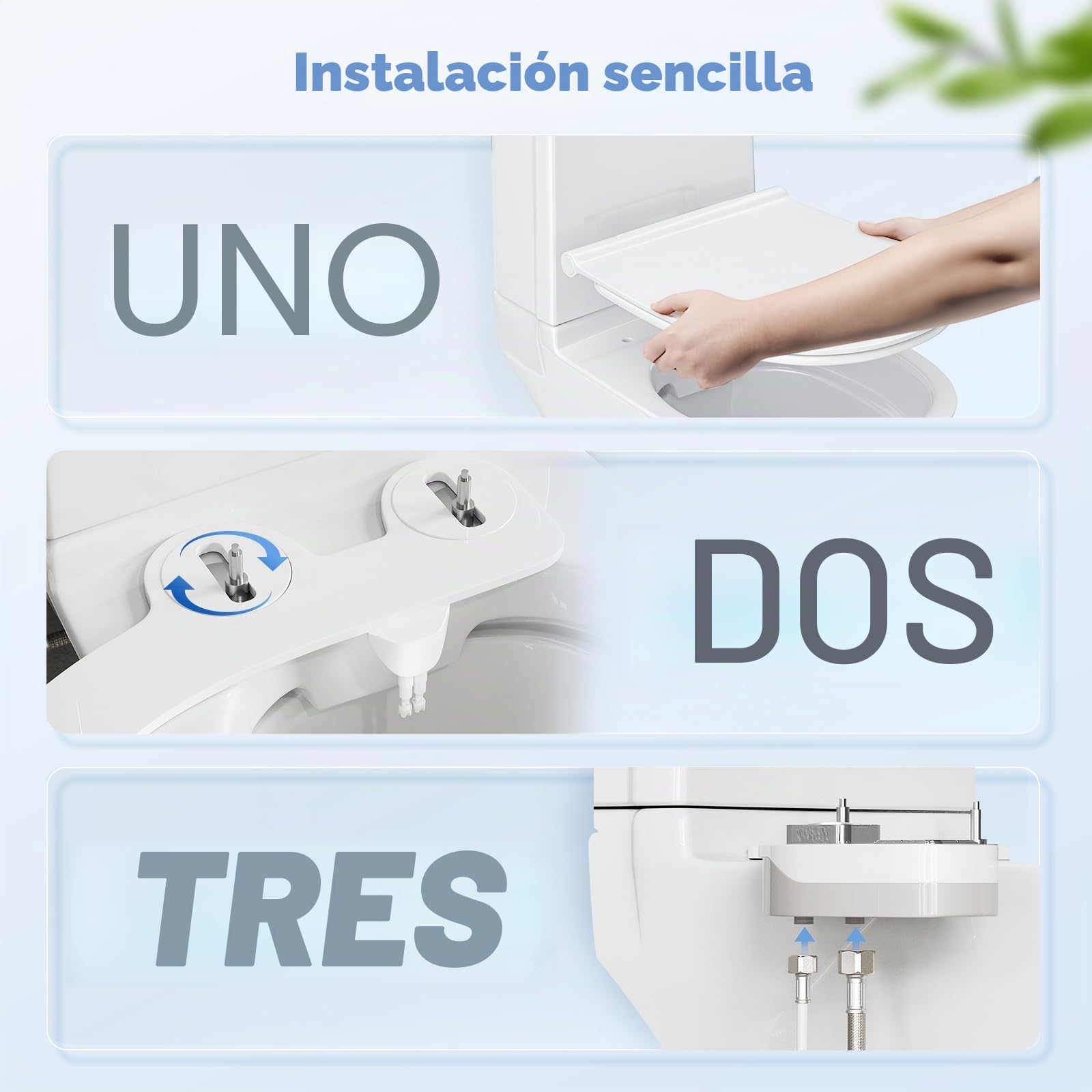 Bidet para WC, Potuem Accesorio No Eléctrico para Bidé con Boquillas Dobles Retráctiles, Presión de Agua Ajustable, Agua Fría y Caliente Bidet Attachment