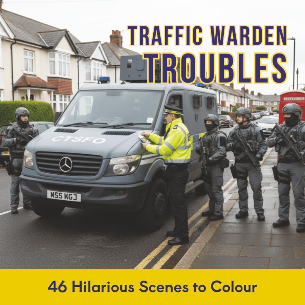 Traffic Warden Troubles: 46 Hilarious Scenes to Colour