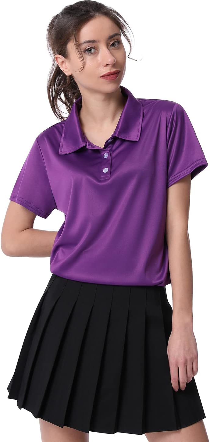 Women's Polo Tee Dry Fit Golf Shirt Moisture Wicking Short Sleeve Sport Activewear Golf Polo Tops Collar with Buttons Workout - Image 2