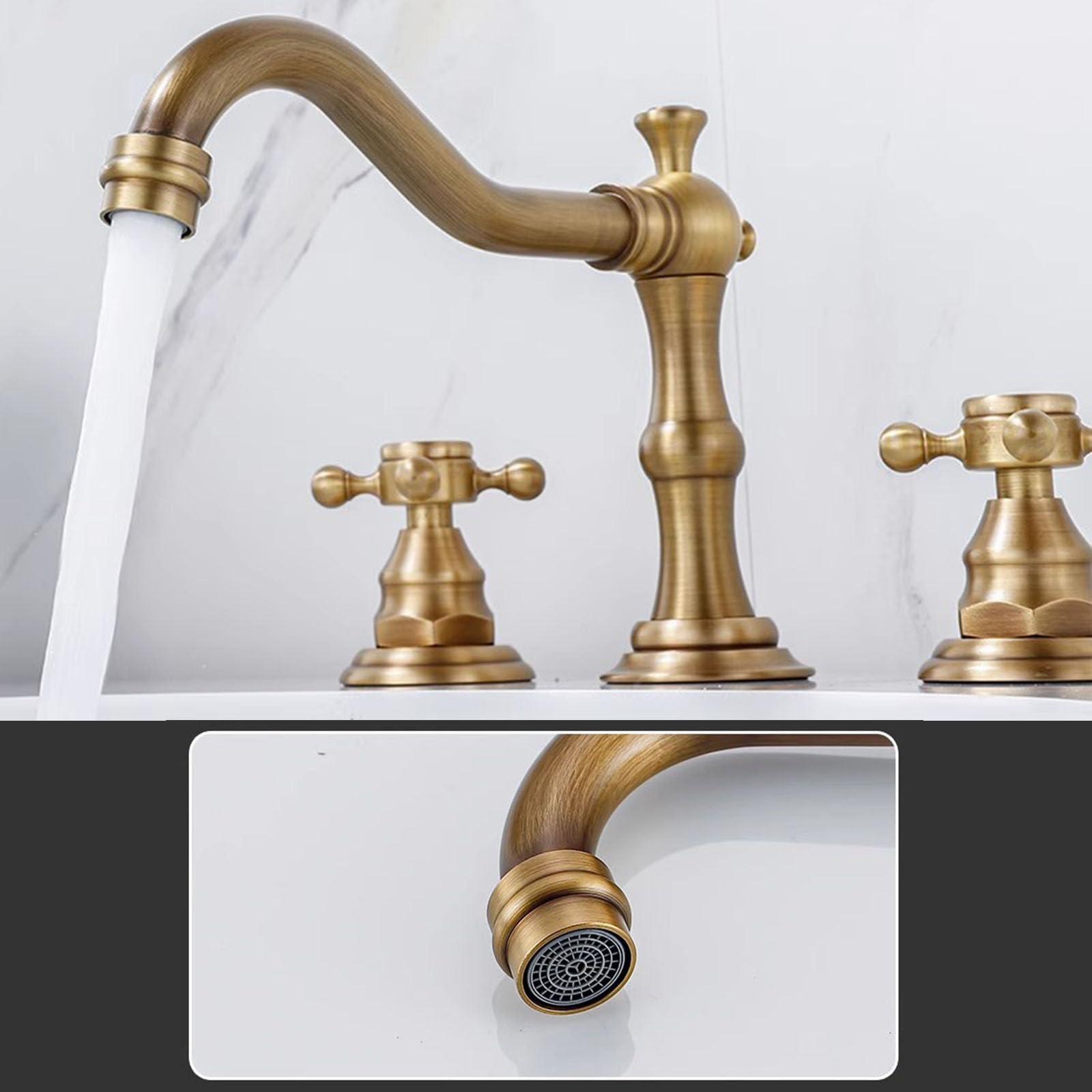 Rubinetto per Lavabo Rubinetto Bagno Lavabo Miscelatore Lavabo Rubinetti 3 Fori per Lavabo da Bagno In Ottone Anticato A Doppia Leva Acqua Calda E Fredda Lavandino da Bagno Rubinetto