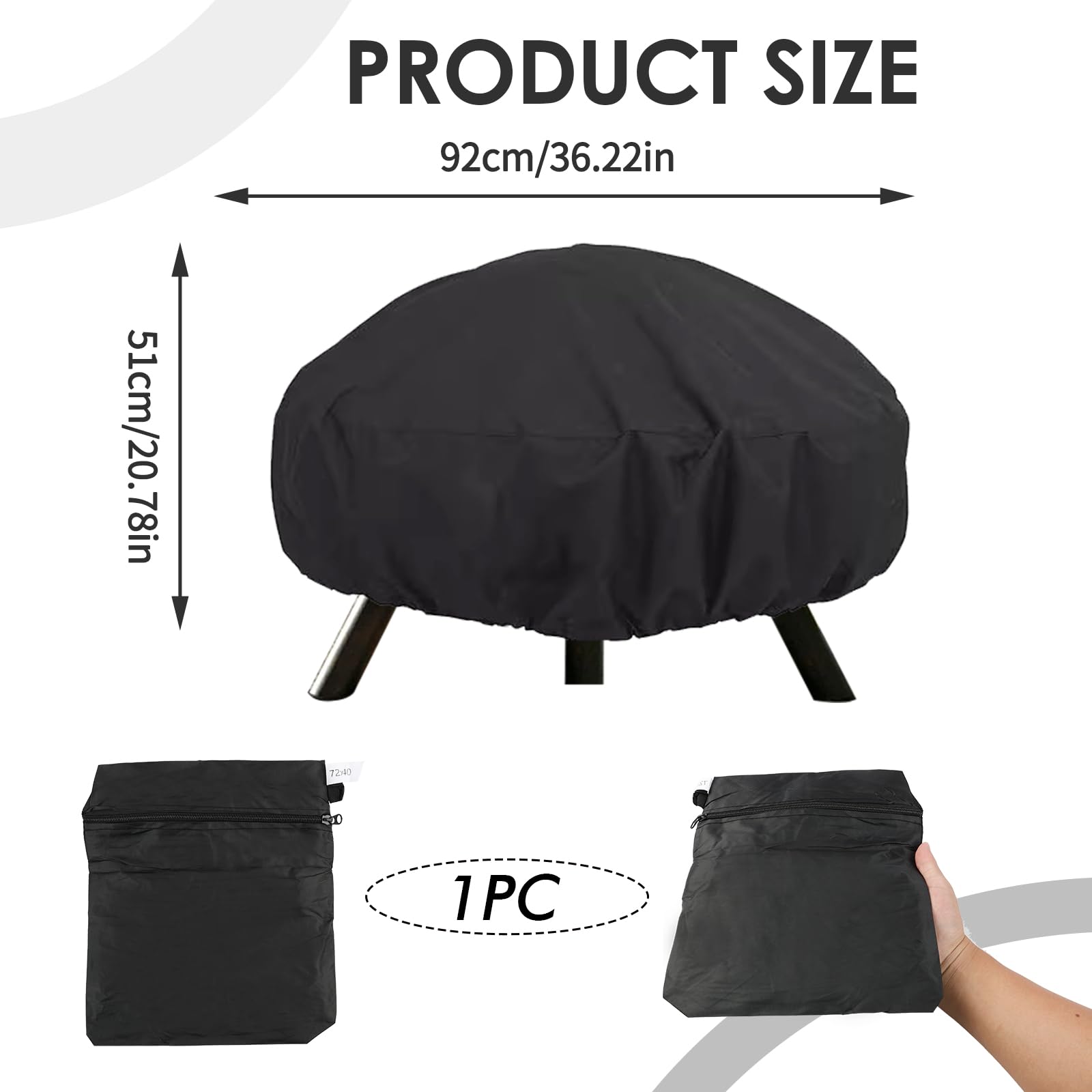 92X51cm 420D Cubierta Redonda para Brasero Impermeable, Funda Barbacoa Redonda, Cubierta para Fogatas Hoguera Brasero, Funda Protectora para Hoguera de Jardín BBQ Exterior, Tela Oxford (92X51cm)