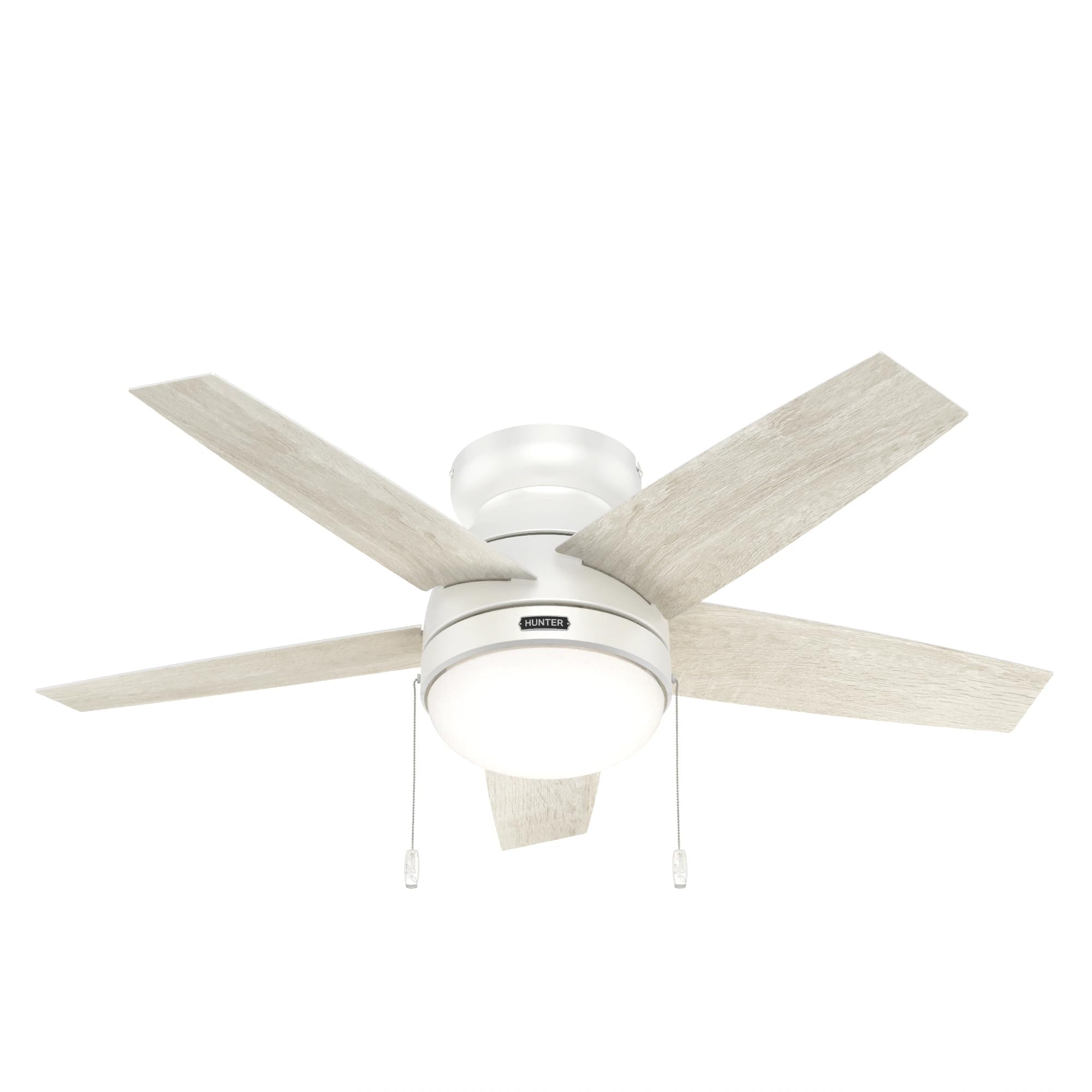 Hunter Fan 44 inch Low Profile White Indoor Ceiling Fan with LED Light and Pull Chain, Holiday Gifts for Bedroom, Living Room/Family Room, Dining Room