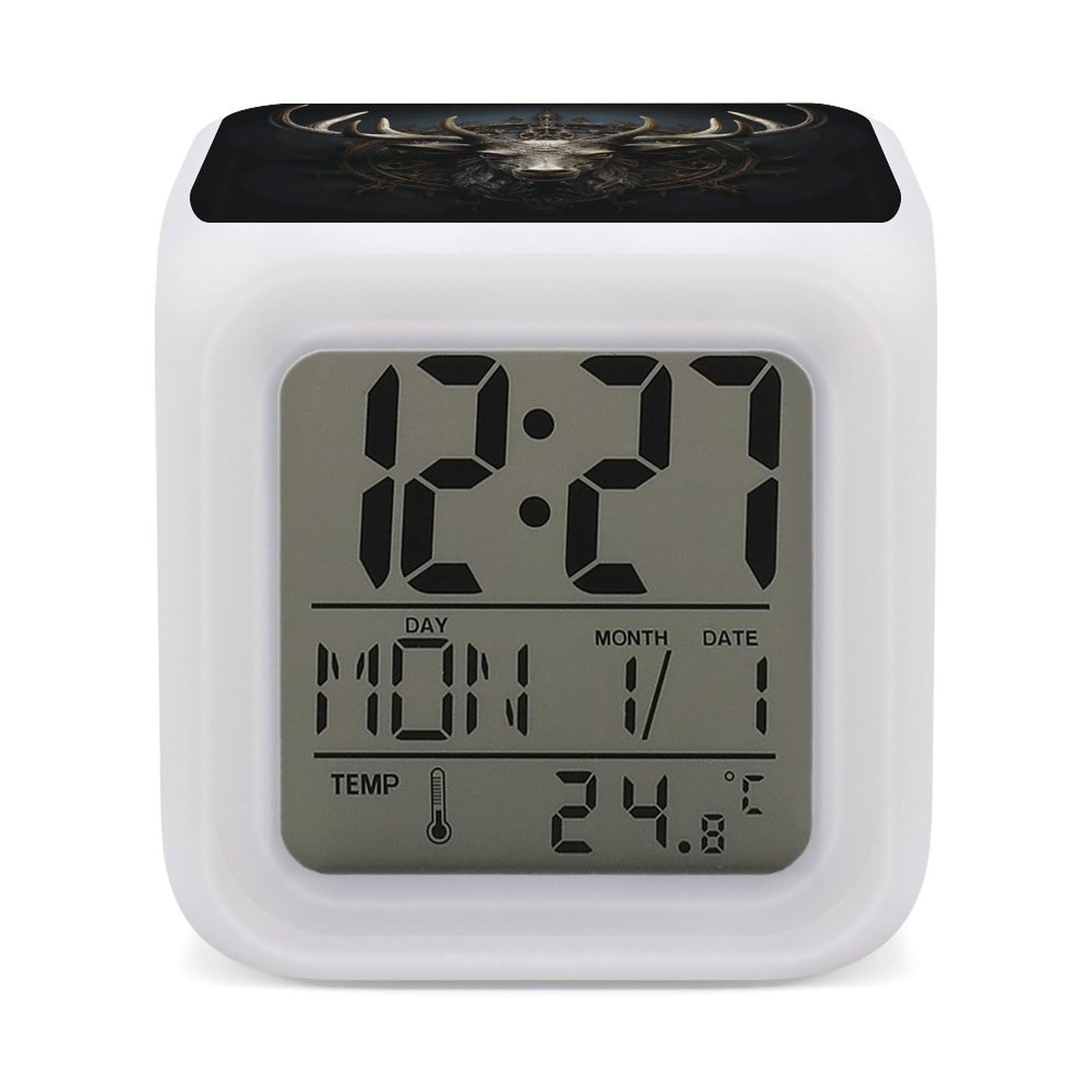 VstaDank Antlers Alarm Clock with 7 Color Changing Night Light Date Temp Display Wake Clocks LED Display Digital Clock Electric Desk Clocks for Living Office Bedroom Decor