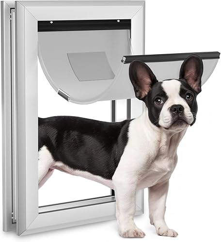 Ownpets Puerta impermeable para perro, puerta de aluminio para mascotas para puertas interiores y exteriores, con solapa magnética y panel