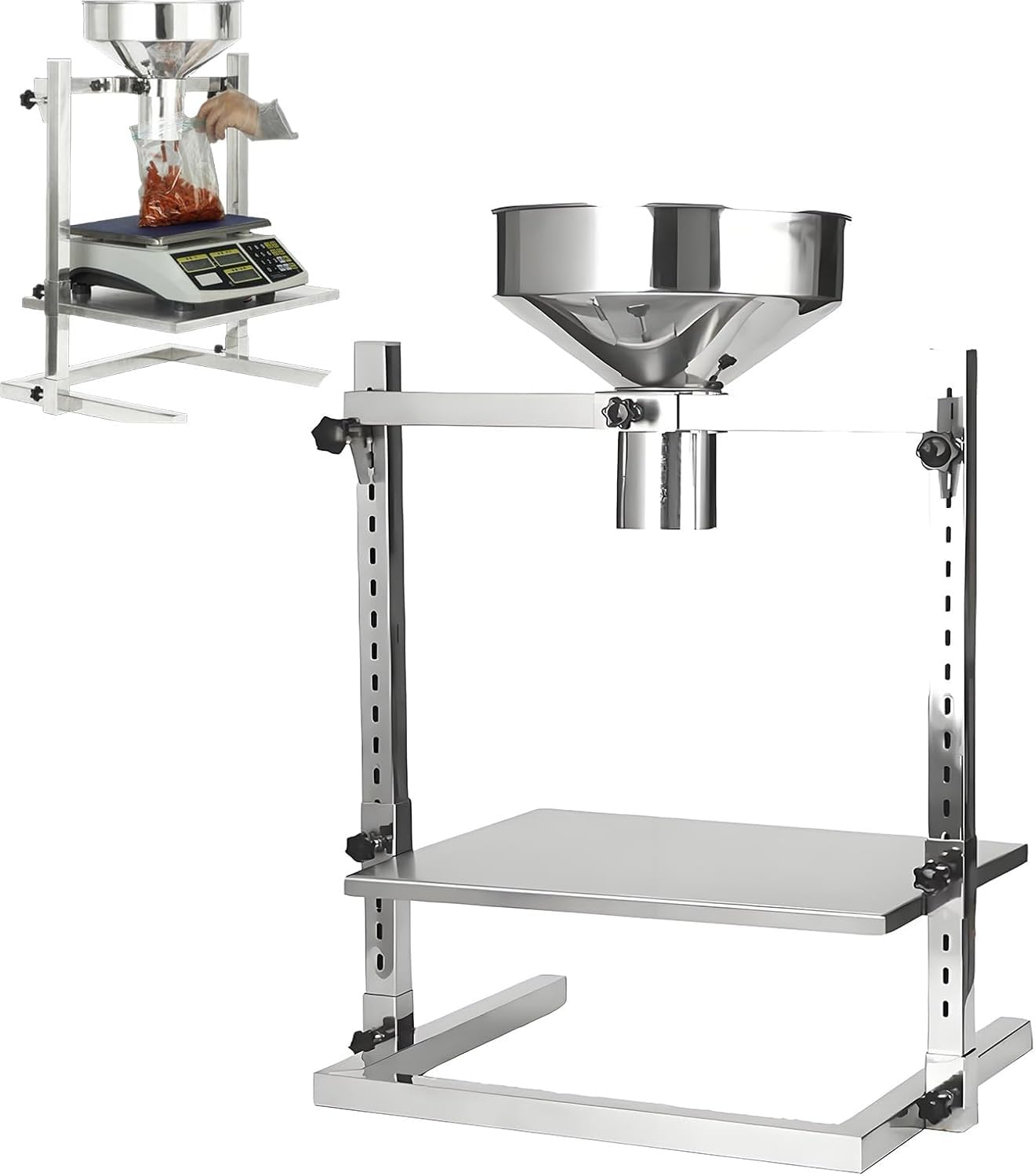 Dispensador de cereales de acero inoxidable, altura ajustable con soportes dobles, resistente para polvos, pastas, líquidos, gránulos