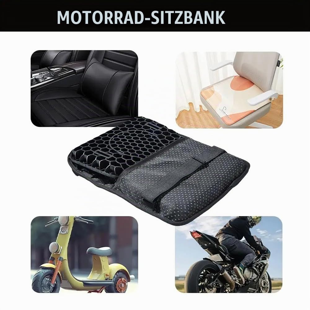 NEWFUN Motorrad Sitzkissen,Gelkissen Motorrad,Motorrad Faltbares Sitzkissen Stoßdämpfend,Universelles Atmungsaktives Moto Sitzkissen, Mit Innovativer Gelkissen Stoßdämpfung Sitzschutz Bequem für Lange