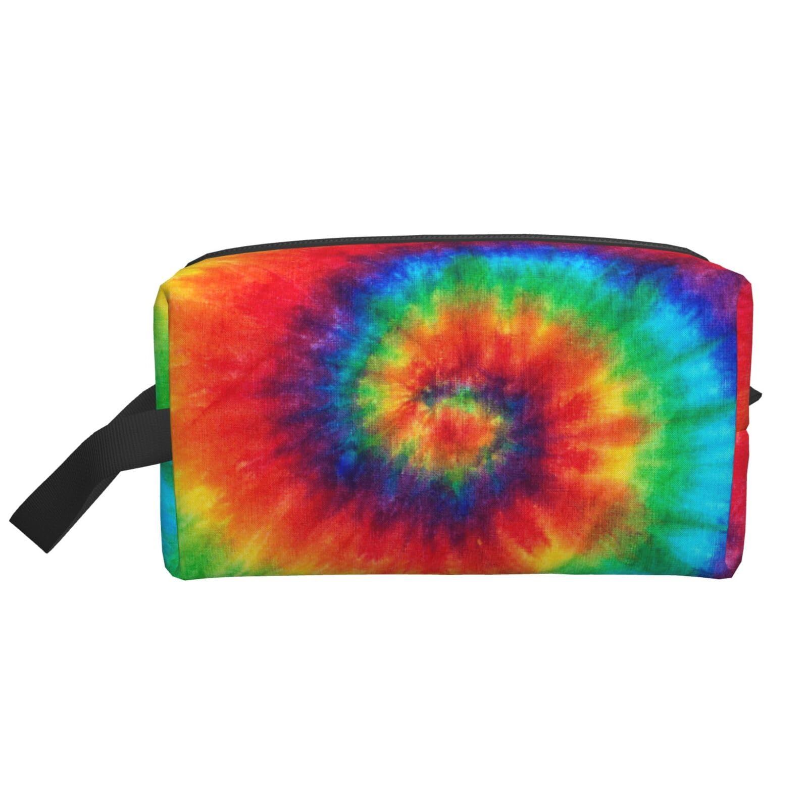 Ercgad Unisex White Tie Dye Rainbow Print Large Capacity Travel Toiletry Bag Cosmetic Pouch Daily Storage Makeup Case
