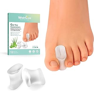 Welnove Gel Toe Separators and Bunion Toe Spacers - 12 Pack Toe Spacers with Aloe Vera Extract Infused - Silicone Bunion Corrector for Curled Toes and Overlapping Toes, Calluse
