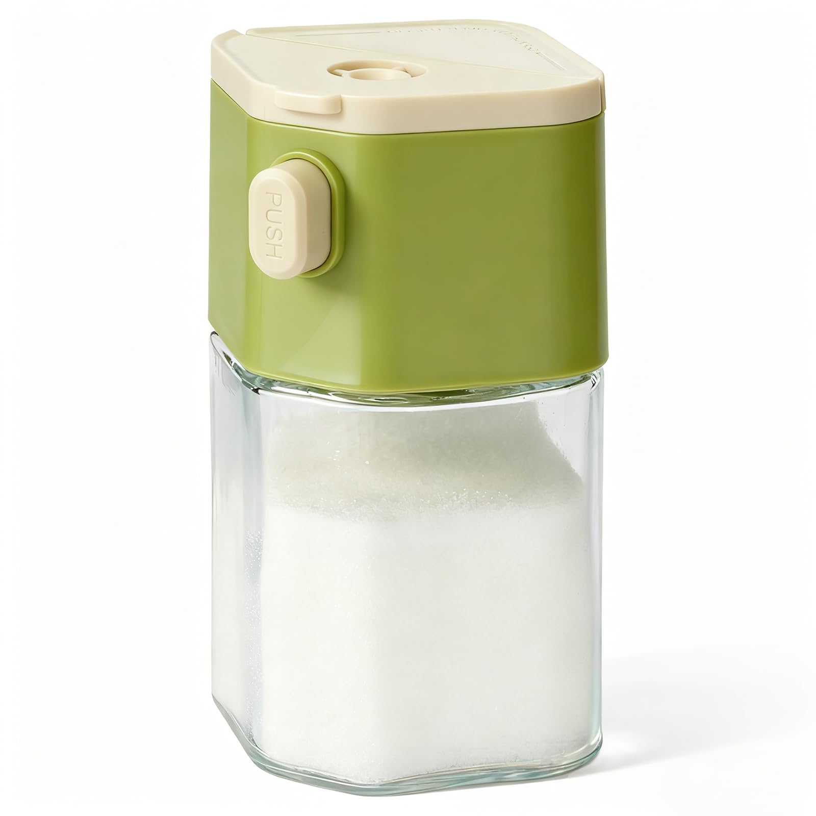 2 in 1 multifunctional seasoning shaker, salt pepper shaker, glass bottle with lid, bpa free, dishwasher safe, green