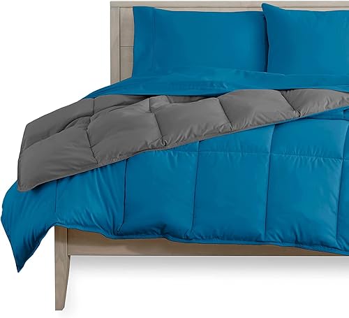 Miniatura 2 de Juego de edredón y sábanas de 5 piezas con costuras en caja, 100% algodón egipcio de 500 GSM, para todas las estaciones, edredón reversible