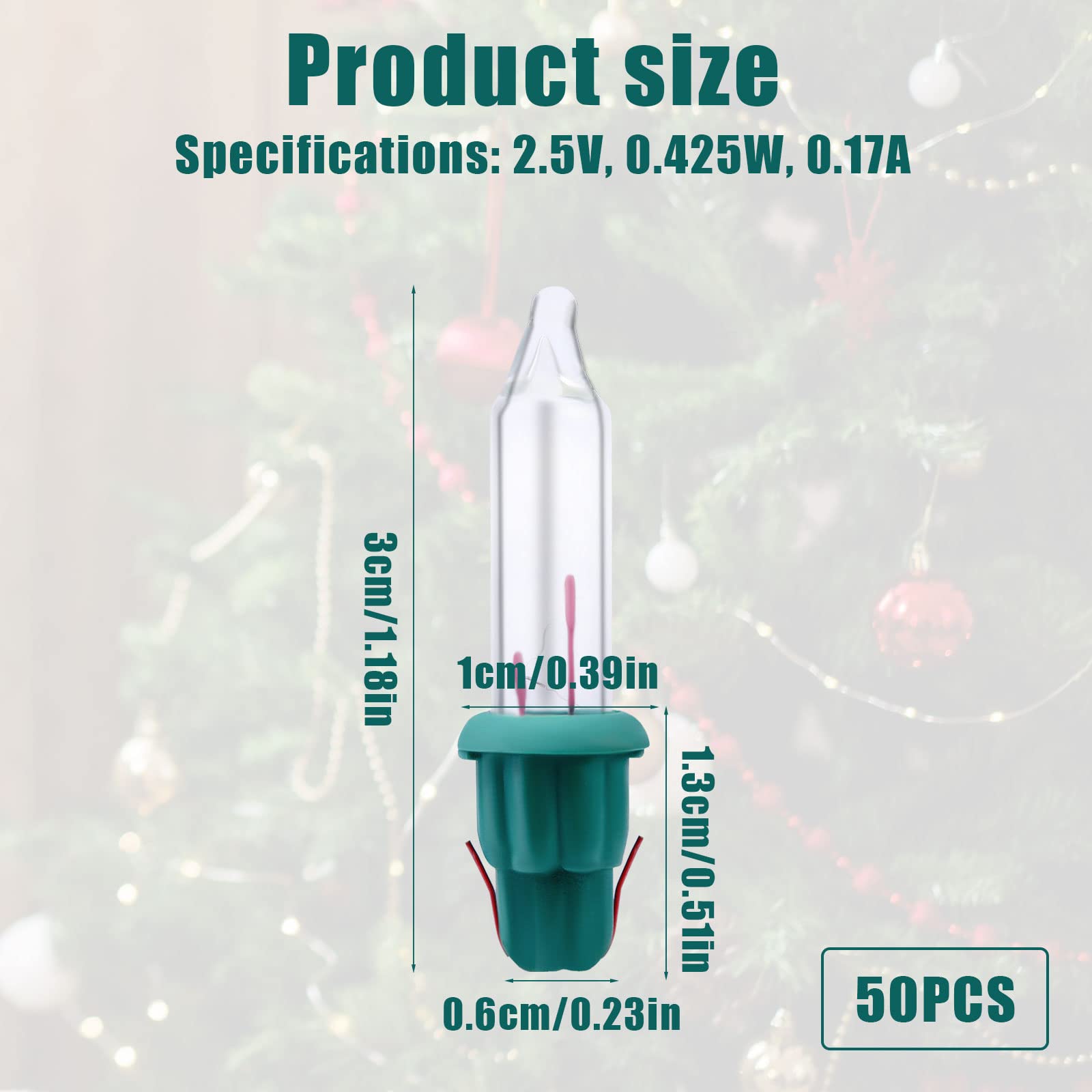 50pcs Christmas Tree Light Bulbs 2 5 Volts 0 425 Watt 0 17 Ampere Mini Replacement Incandescent Bulbs — view 2