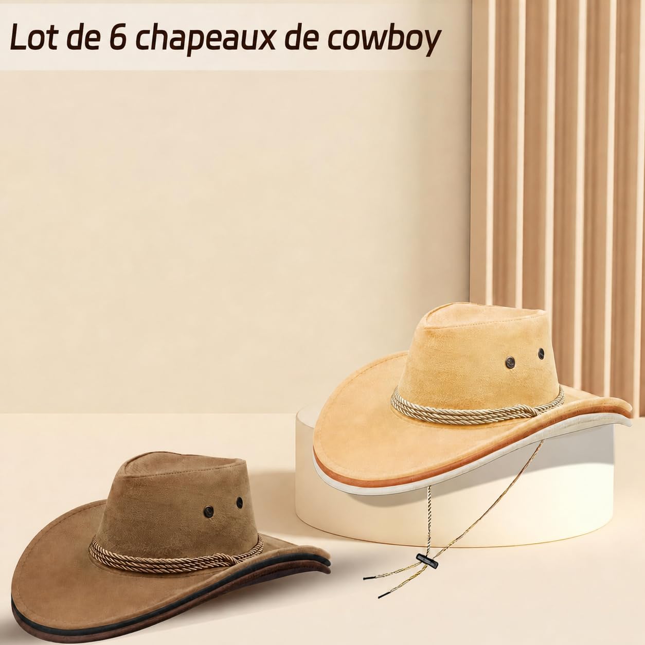 Lot de 6 Chapeaux de Cowboy avec Bandanas, Chapeaux Western Ajustables pour Homme, Idéal pour Fêtes à Thème, Carnaval, Halloween