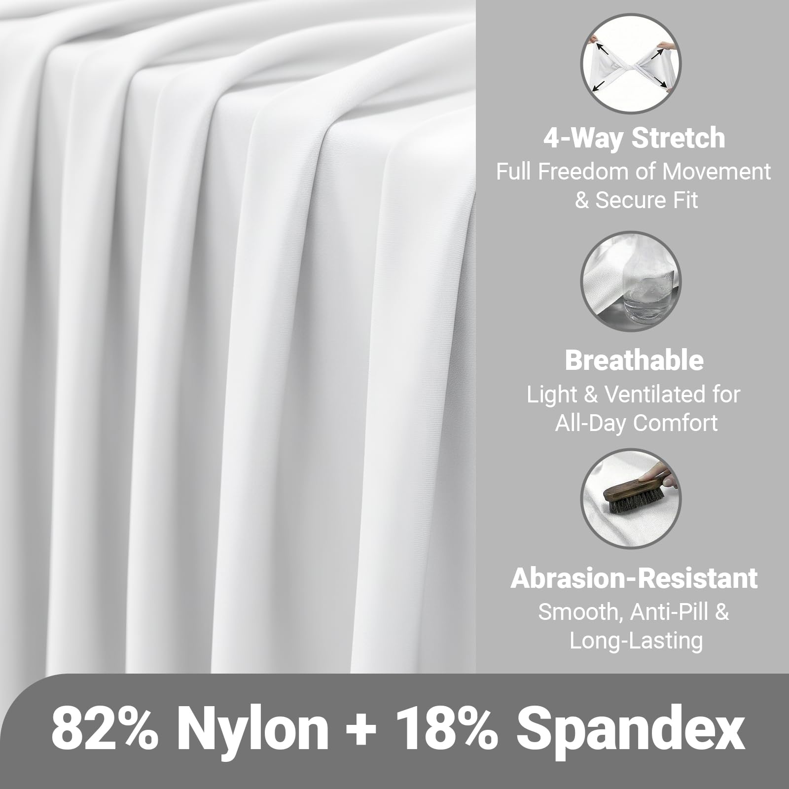 Q&J FABRIC CO. 59 Inches Nylon Spandex Fabric 82% Nylon, 18% Spandex, 5.90 oz/yd², Shiny Swimsuit Fabric, 4-Way Stretch Swimsuit Material, for Sports, Dance, Yoga(White, 1 Yard) - 3