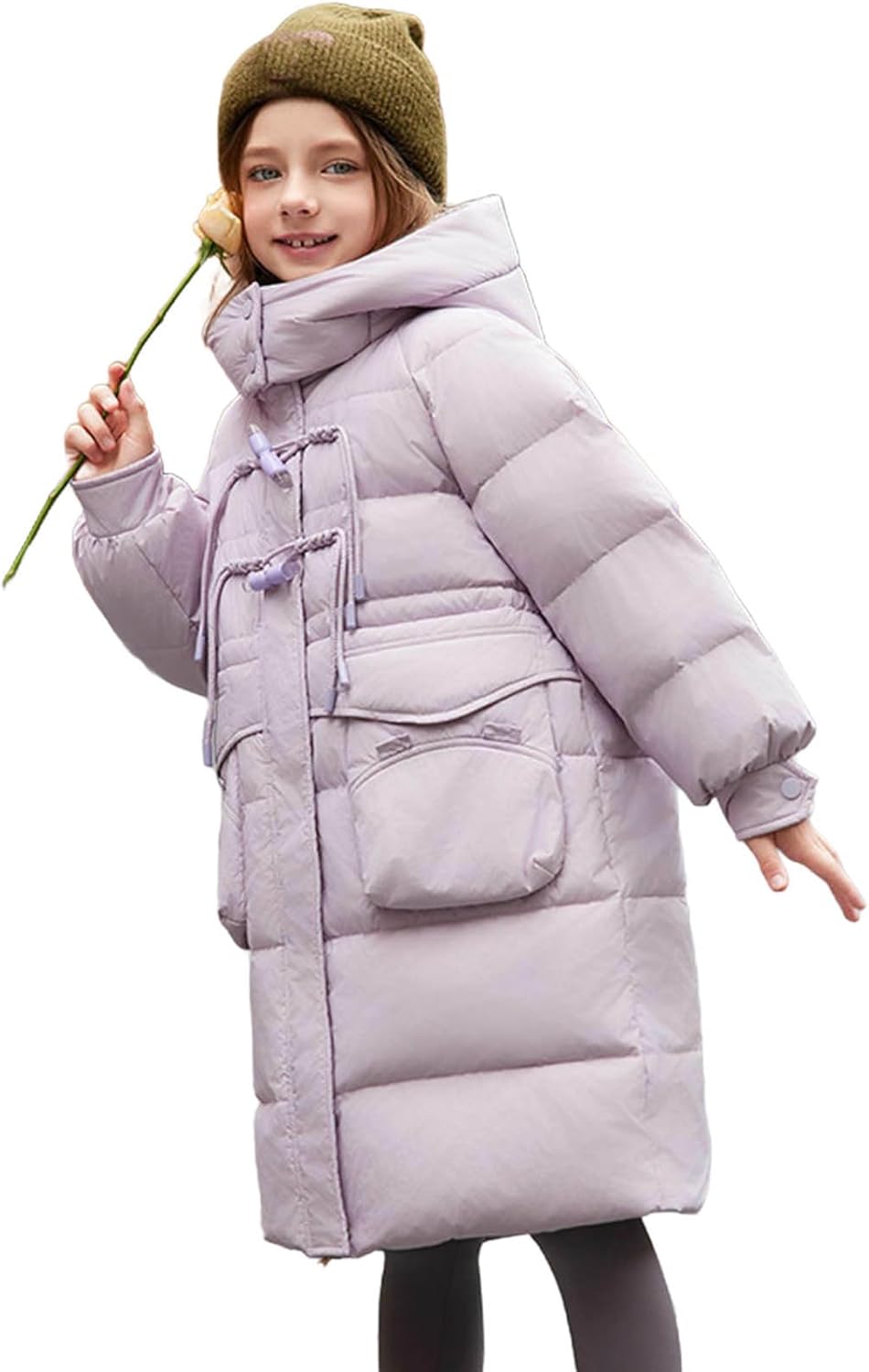 Girls Long Hooded Puffer Jacket Down Winter Trench Coat Padded Warm Windbreaker Overcoat for Kids 7-15 Years
