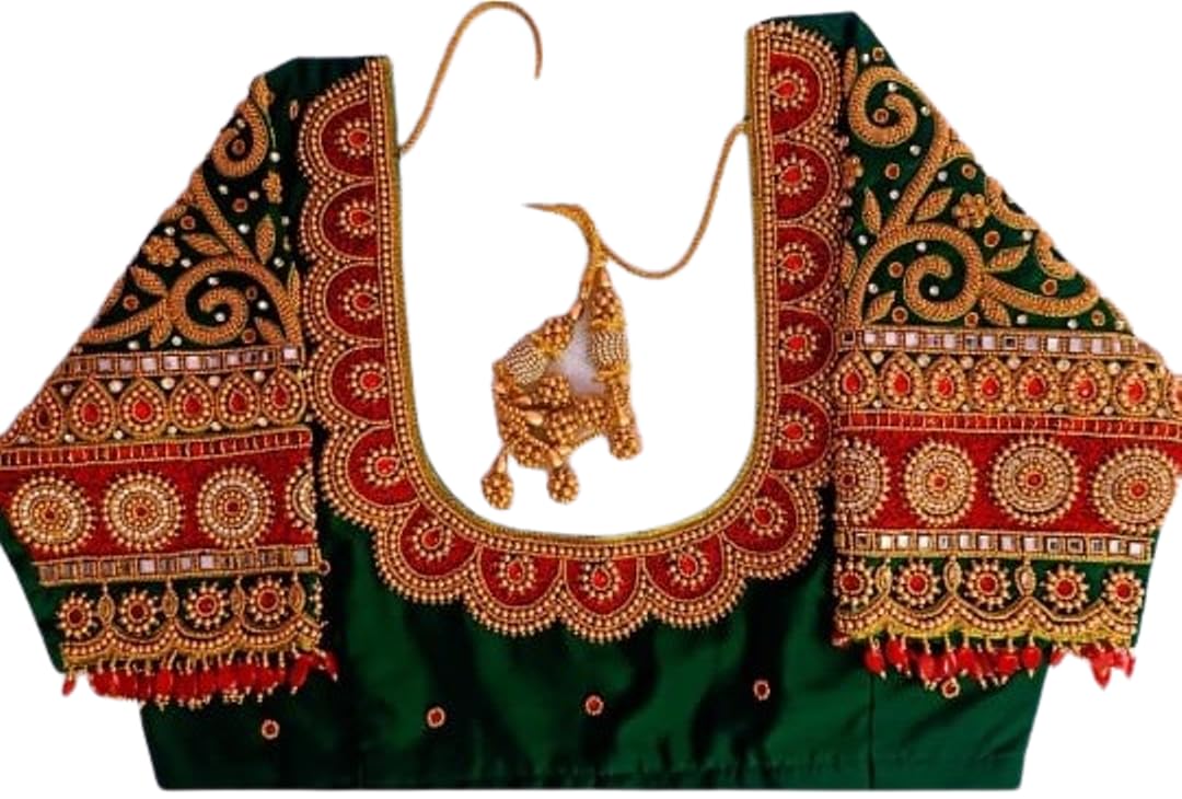 Maggam aari Hand Made Heavy Work Blouse Piece - 1 Meter unstriched Heavy Blue-image-33