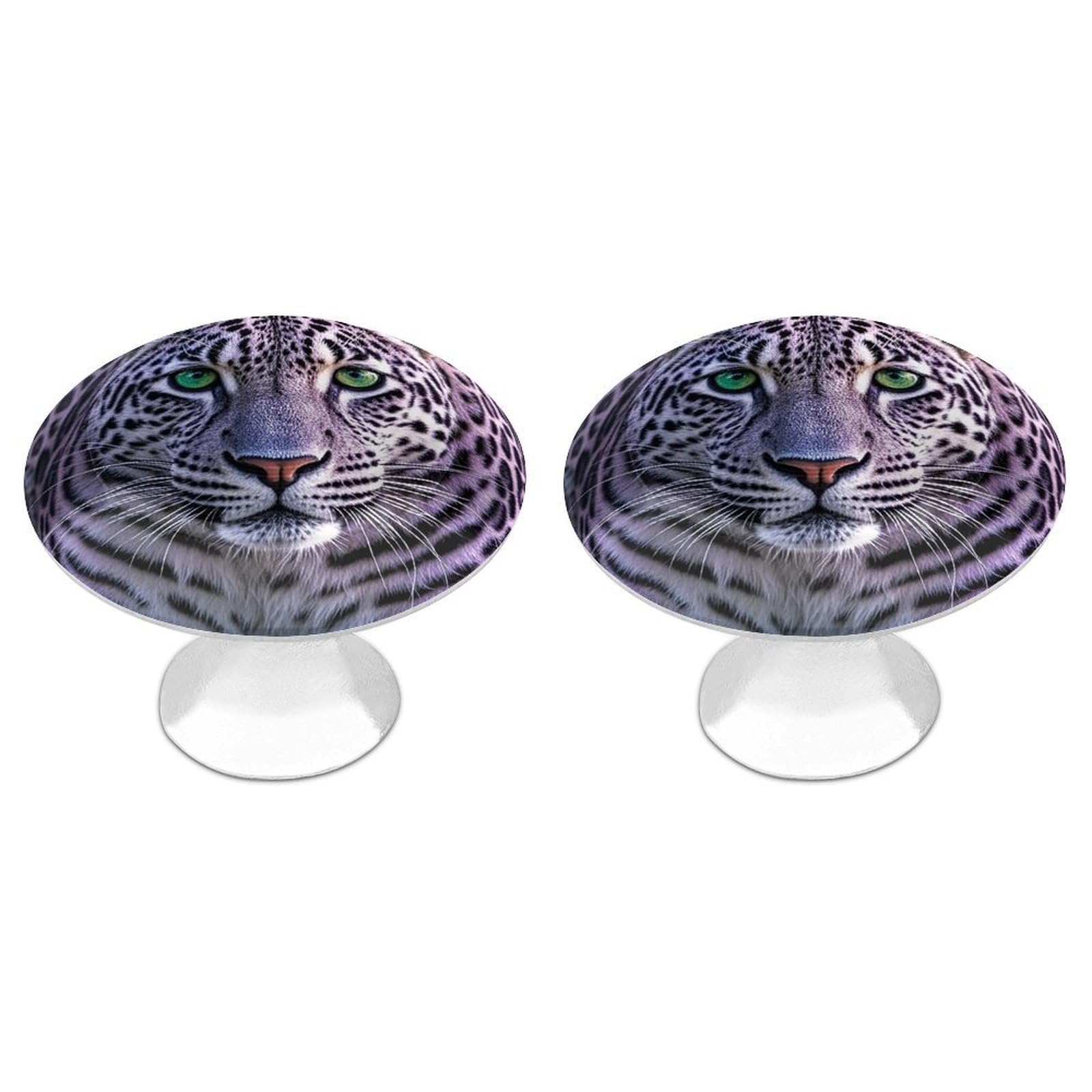 FekiLoot Purple Leopard Cabinet Knobs Simple Drawer Handles Aluminum Alloy Kitchen Pulls Round Cabinet Door Knobs with Screw Door Hardware for Dresser Cabinets 2 Pack
