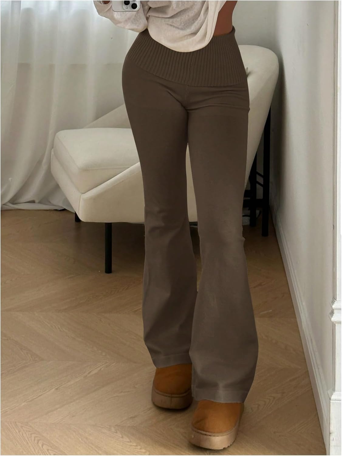 Floerns Women's Elastic High Waisted Flare Leg Pants Knit Loungewear Sweater Pants - Image 2