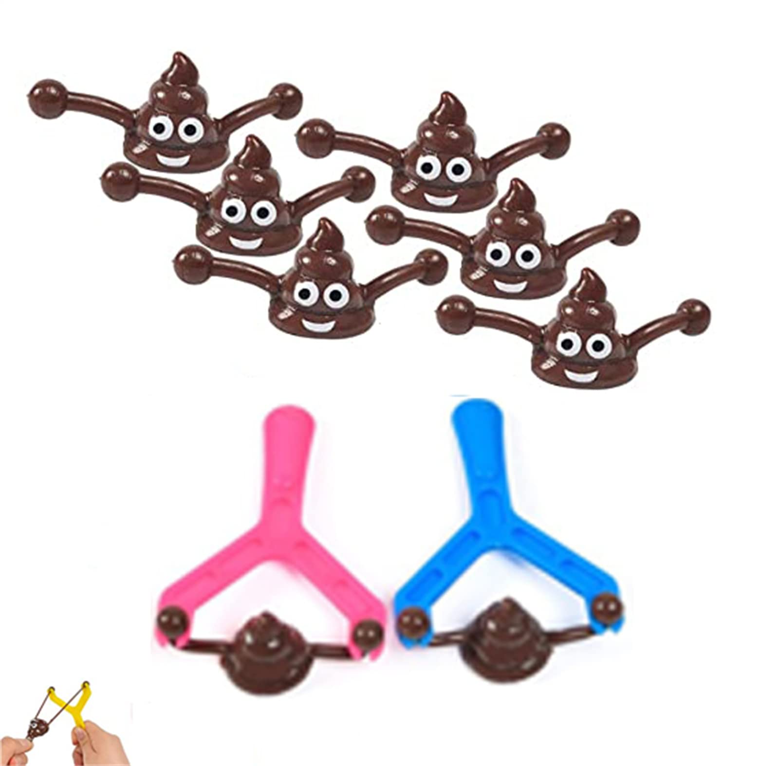 Poop Slingshot Toy, Funny Smiley Face Poop Slingshot Toy, Smiley Poop Slingshot Toy, Tricky Funny Catapult Poo Slingshot, Funny Poop Slingshot for Kids and Adults (8pcs)