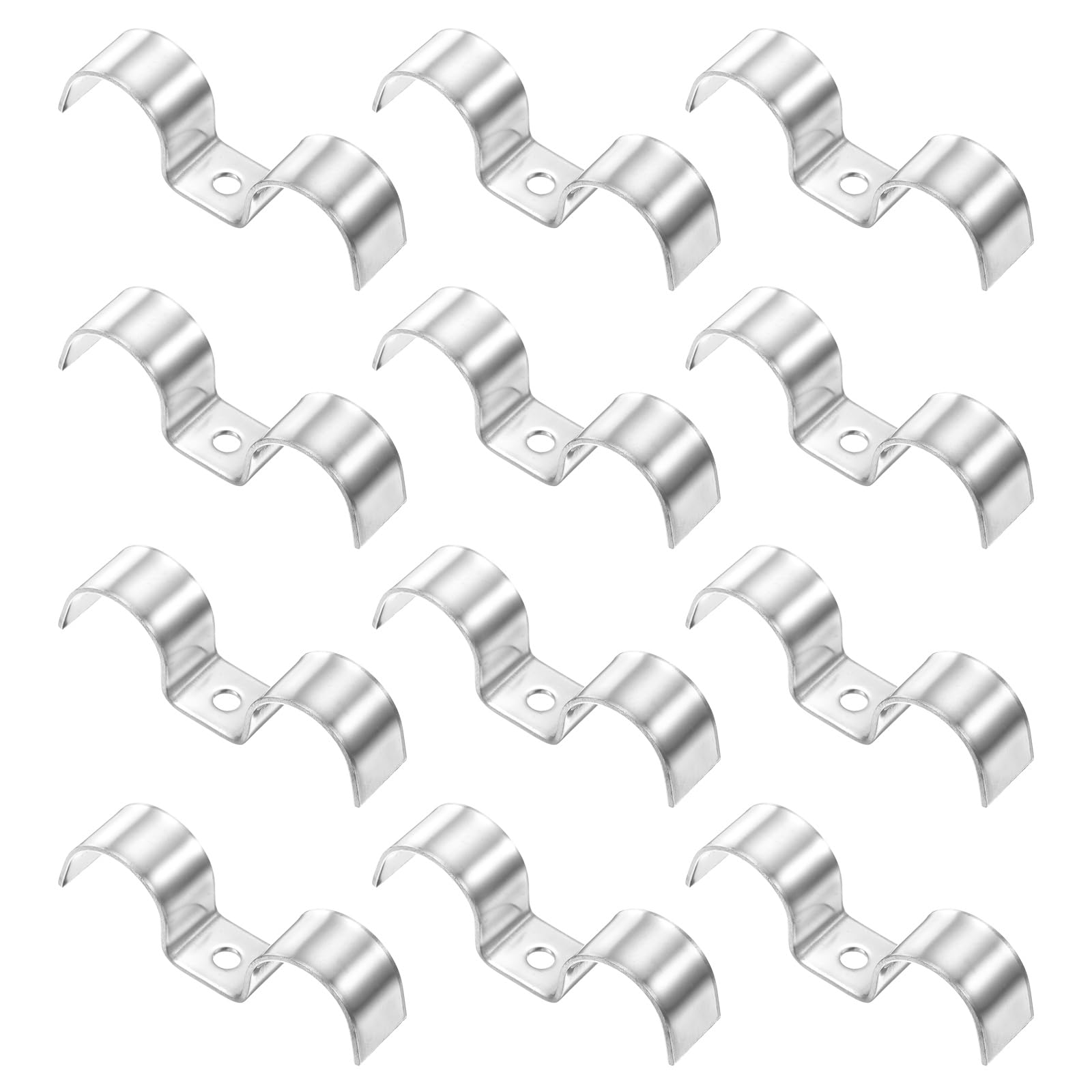 sourcing map 12 Pcs Stainless Steel Double Line Clamp 25 mm / 1 inch Fuel Lines Clips M-Shape Mounting Clip for Brake Fuel Lines Tubes Wire Pipe Cord Installation, Silver