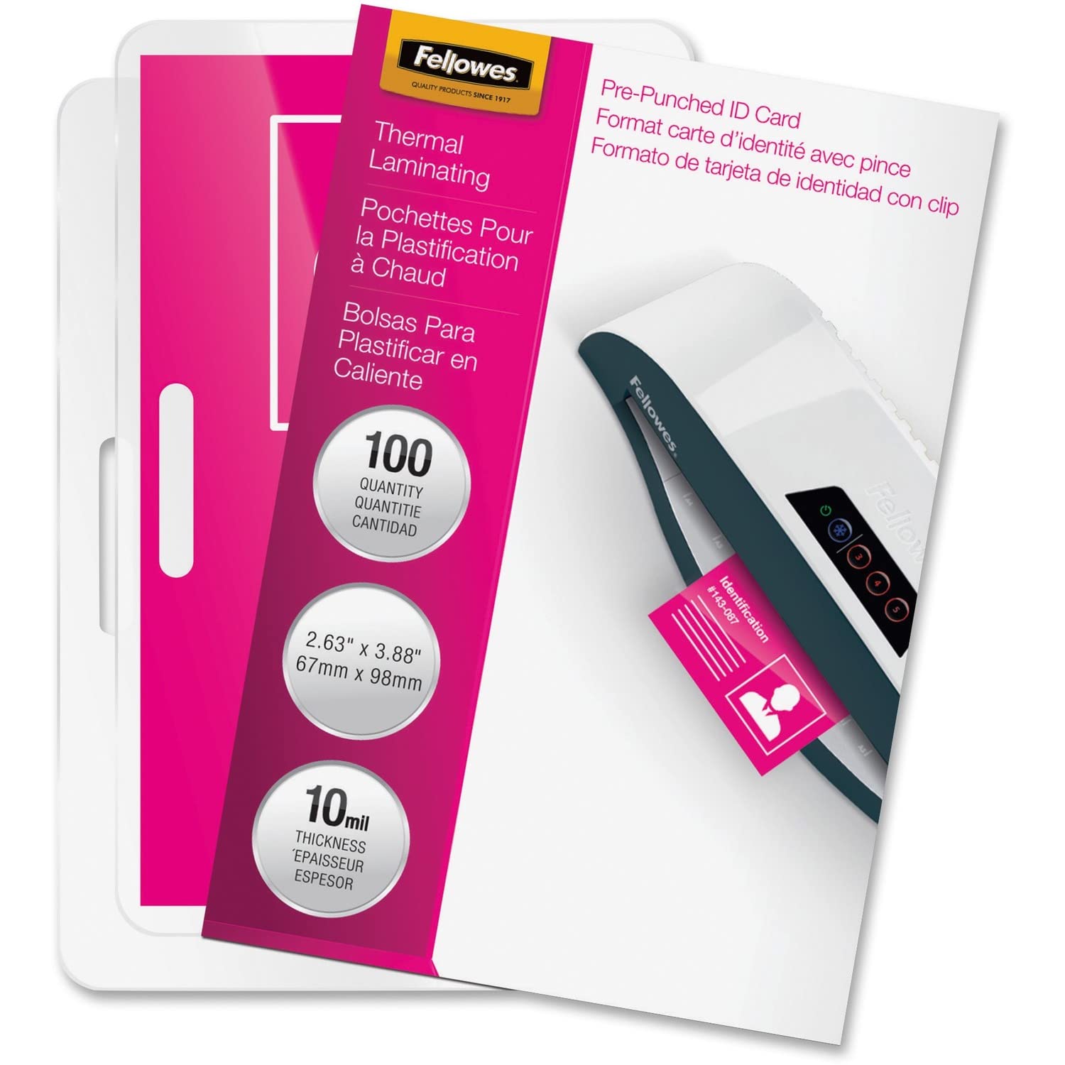 Fellowes, Hot Laminating Pouches, 10 Mil, ID Card, 100 per Pack (52051)