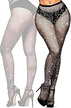 YOGINGO Damen Diamanten Netzstrumpfhosen Schwarz,Rhinestones Netzstrumpfhose Strumpfhosen Glitzer Strumpfhose Damen Mesh Hohe Taille Eng Glitzernde Strass Netzstrumpfhose Strümpfe Strumpfhosen