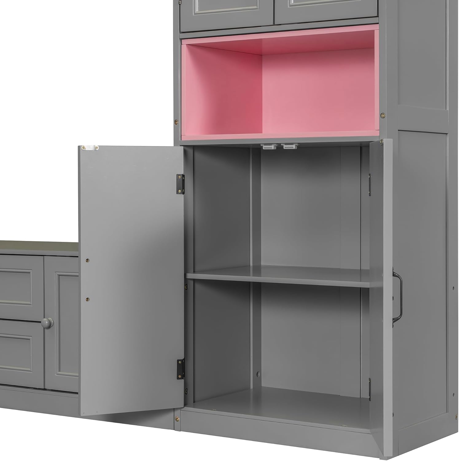 Ball & Cast Twin Size Murphy Bed with Integrated TV Stand and 2 Storage Drawers,Wood Hideaway Wall Beds w/Shelves & Cabinets,can be Folded,Space-Saving,for Small Room,Dorms,Color-Blocking Design,Gray