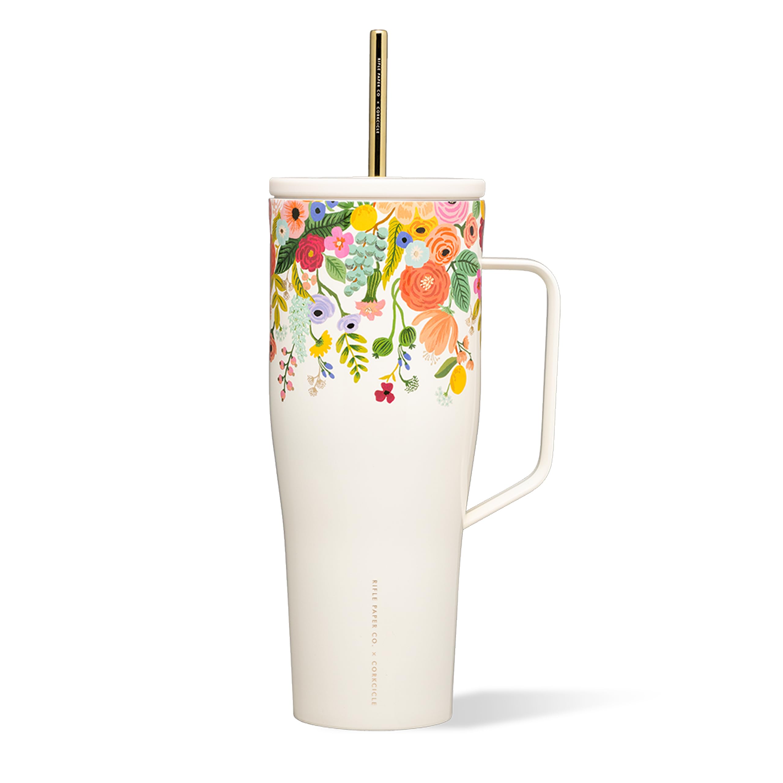 Corkcicle Cold Cup XL Handle Tumbler, Cold 12H, 30 oz, Garden Cream Floral