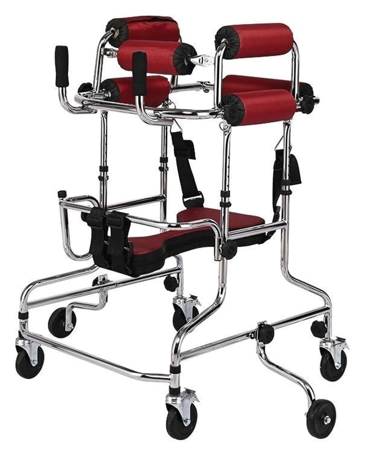 Andador pediátrico de altura ajustable: andador plegable con asiento for pequeños, adolescentes y adultos jóvenes con necesidades especiales(Red,Small)