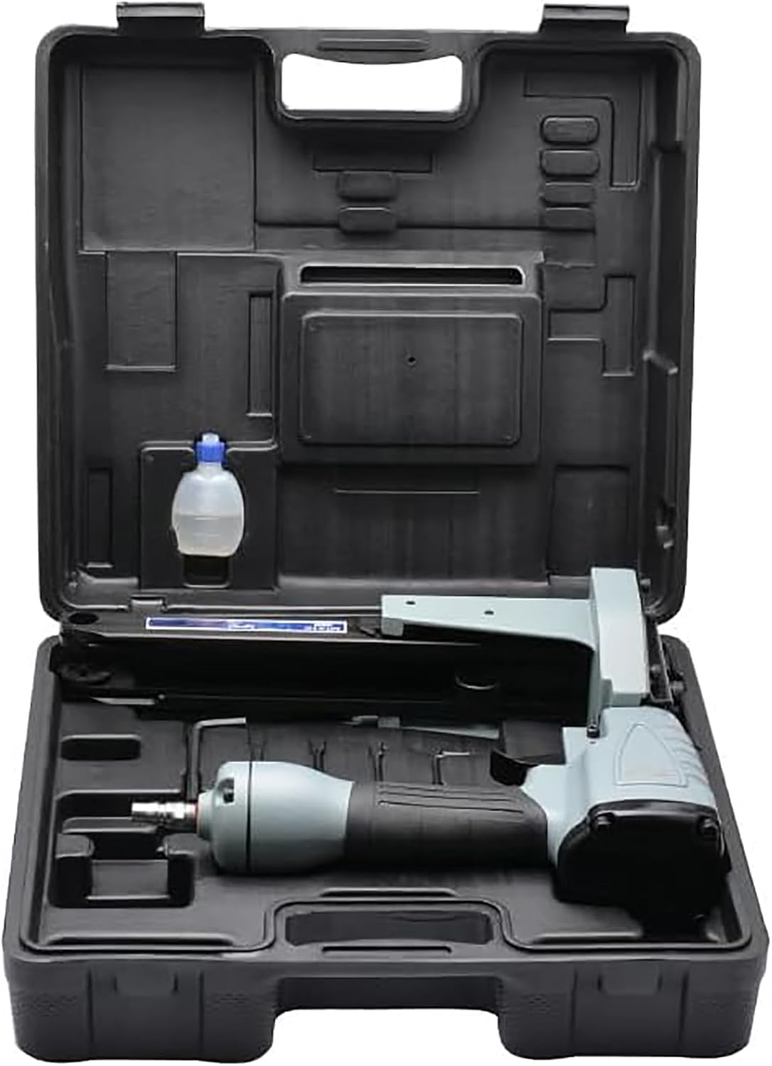 Máquina neumática de sellado de cartón, profundidad de clavado ajustable, 100 piezas de capacidad de encuadernación, ancho de clavo de 35 mm, rango de clavado 15-18, ideal para cartón y caja de